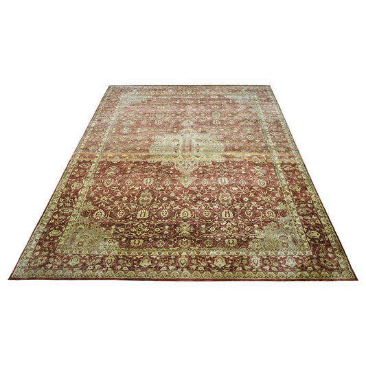 Red Ivory, Pure Wool Transitional Handknotted 9.1x12.6Ft 276x382Cms Area Rug