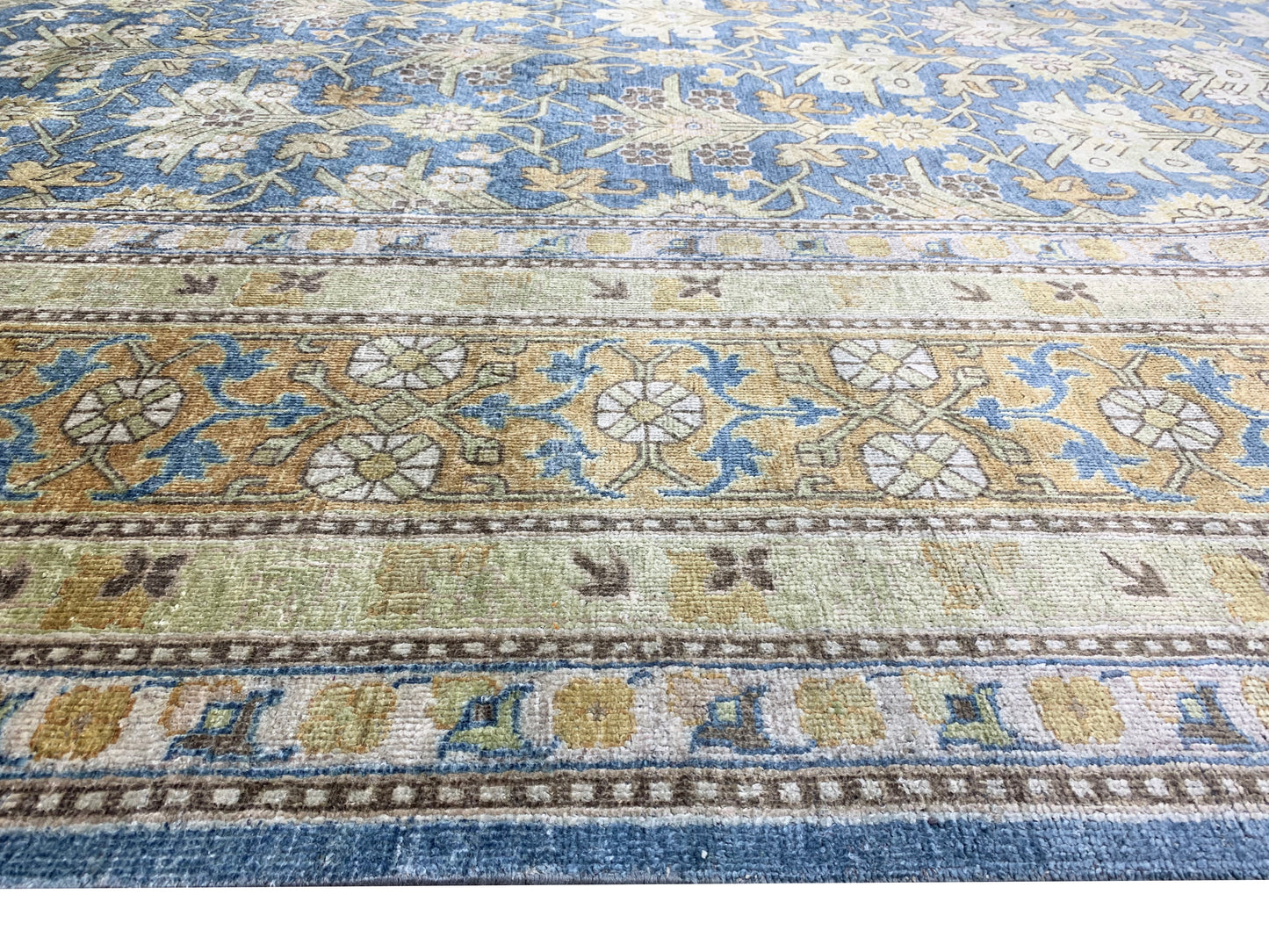 Blue and Camel Pure Silk Transitional Samarkand Handknotted 9.10x13.7Ft 300x413Cms Area Rug