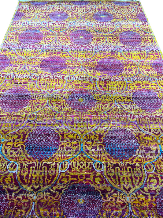 Orange and Pink Pure Sari Silk Modern Handknotted 6.0x9.4Ft 184x284Cms Area Rug