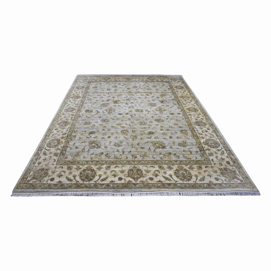 Silver Ivory, Pure Silk Transitional Handknotted 8.10x11.11Ft 269x362Cms Area Rug