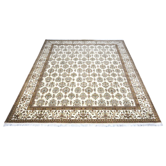 Crown Ivory, Red and Brown Traditional Tabriz Pure Wool Luxury Handknotted 7.11x9.10Ft 240x299Cms Area Rug