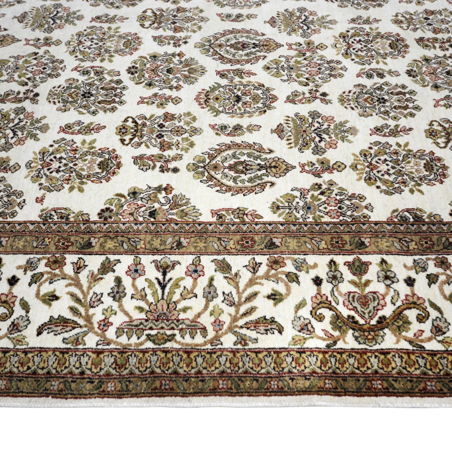 Crown Ivory, Red and Brown Traditional Tabriz Pure Wool Luxury Handknotted 7.11x9.10Ft 240x299Cms Area Rug
