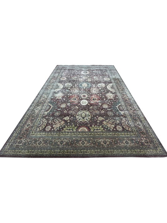 Rust and Camel Pure Wool Traditional Agra Handknotted 9.11x13.9Ft 302x418Cms Area Rug