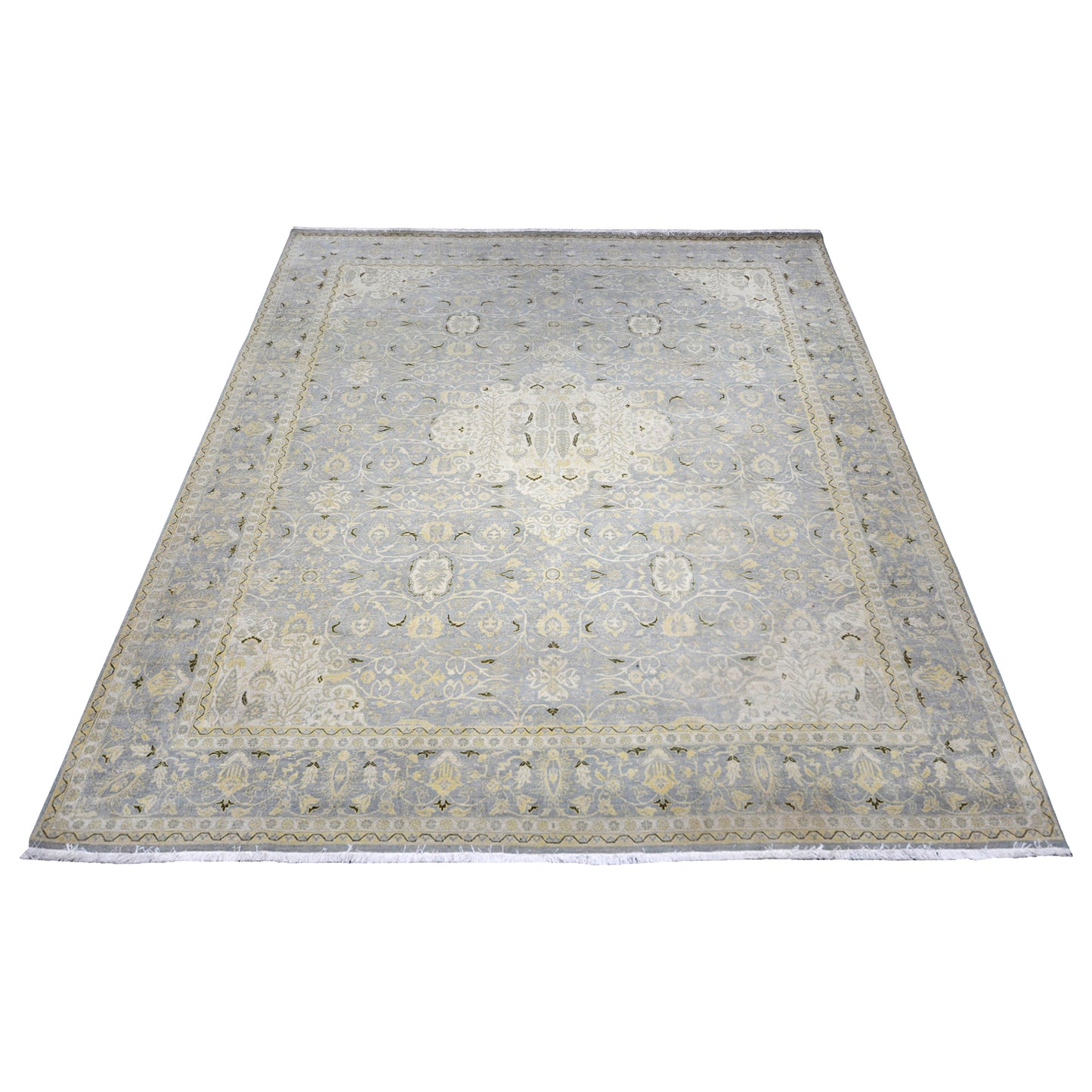 Floral Persian Light Blue and Ivory Traditional Luxury Handknotted Area Rug