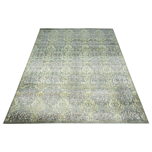Garden Multy Green and Ivory Transitional Ikat Handknotted 7.10x9.11Ft 249x303Cms Area Rug
