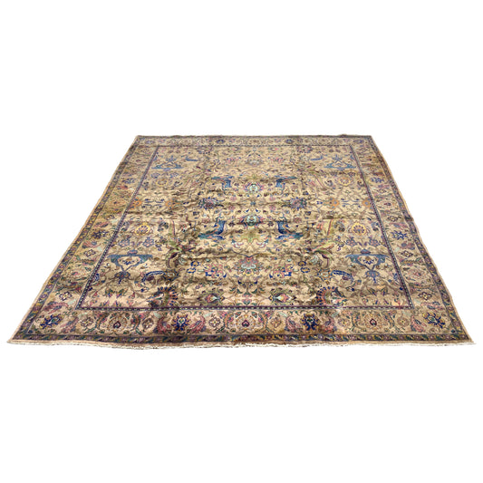 Camel and Blue, Pure Wool Antique Khotan Handknotted 9.11x10.8Ft 321x324Cms Area Rug