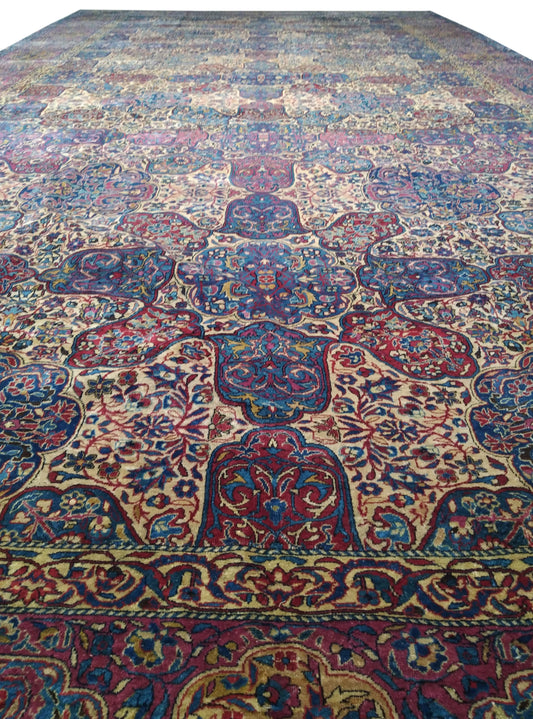 Lavender and Blue, Pure Wool Antique Handknotted 11.10x23.8Ft 360x721Cms Area Rug