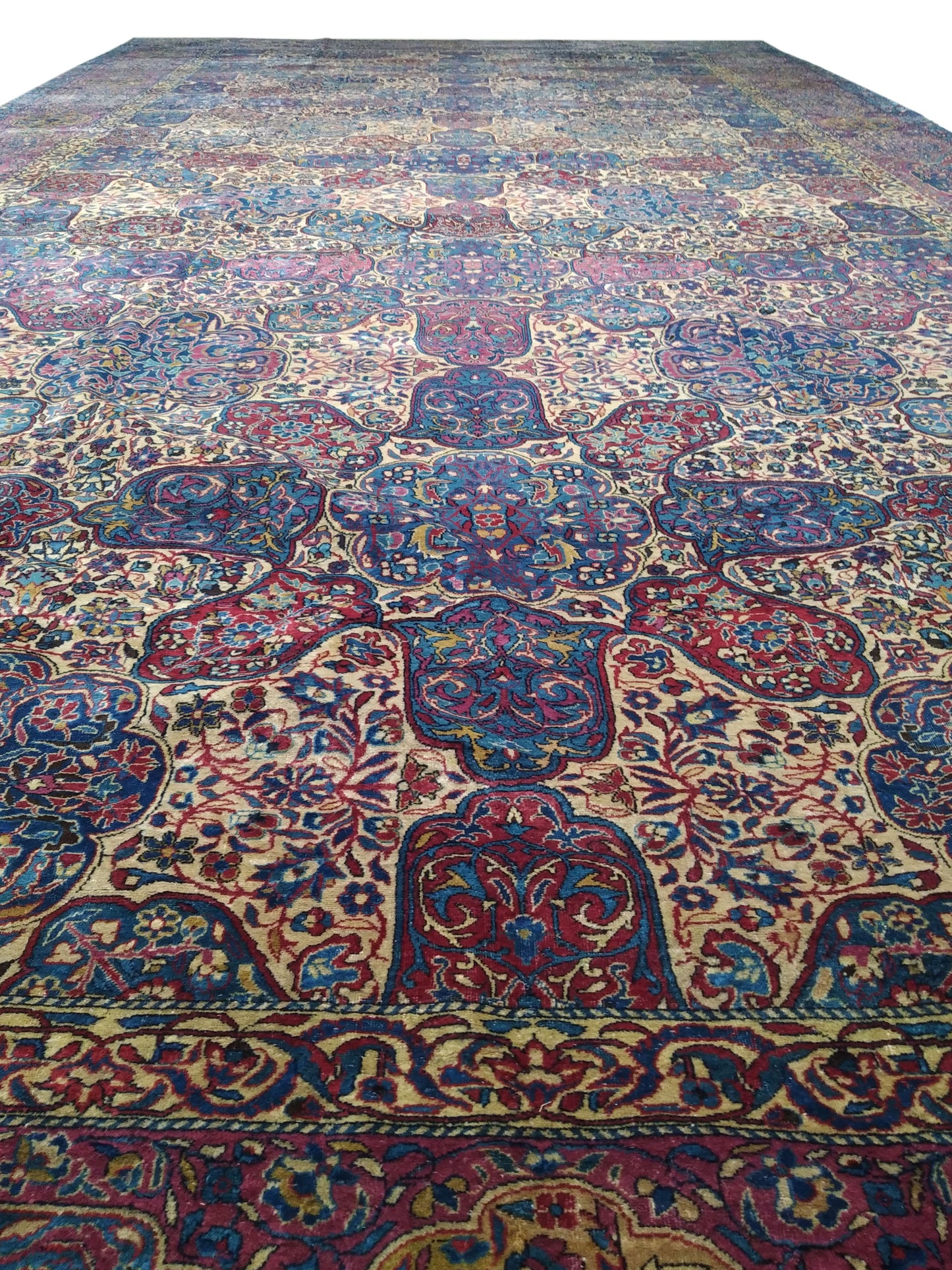 Lavender and Blue, Pure Wool Antique Handknotted 11.10x23.8Ft 360x721Cms Area Rug