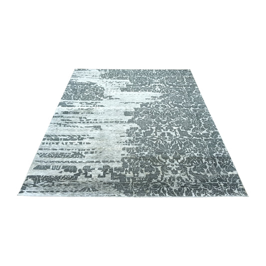 Grey and Silver, Silk and Wool Modern Handknotted 7.9x10.1Ft 240x306Cms Area Rug