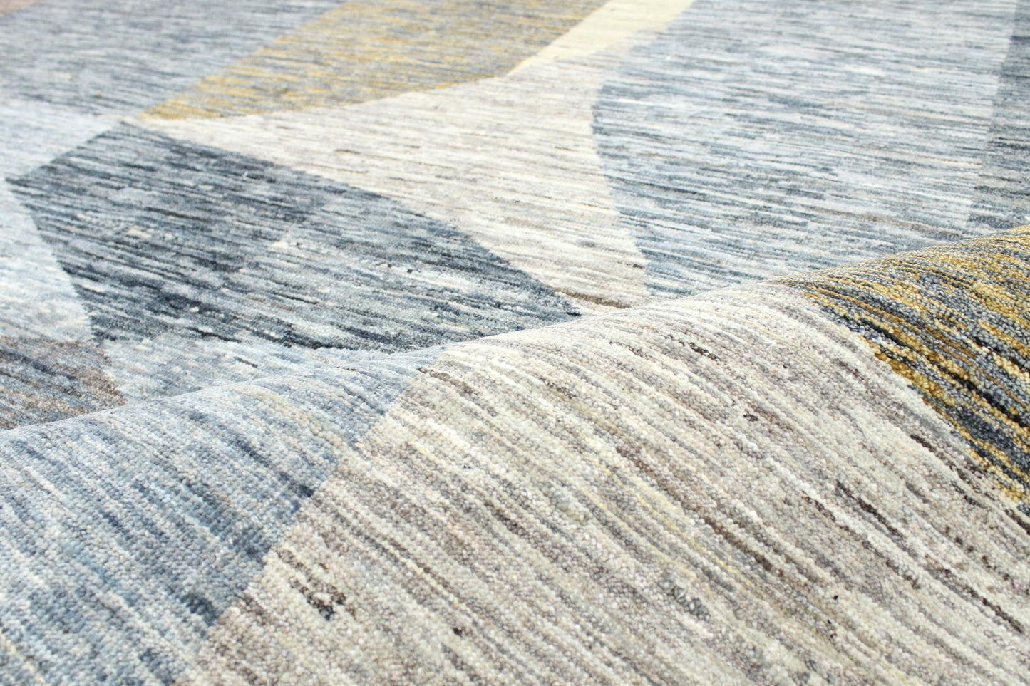 Grey Multy, Pure Wool Modern Abrash Handknotted 7.11x10.0Ft 241x305Cms Area Rug