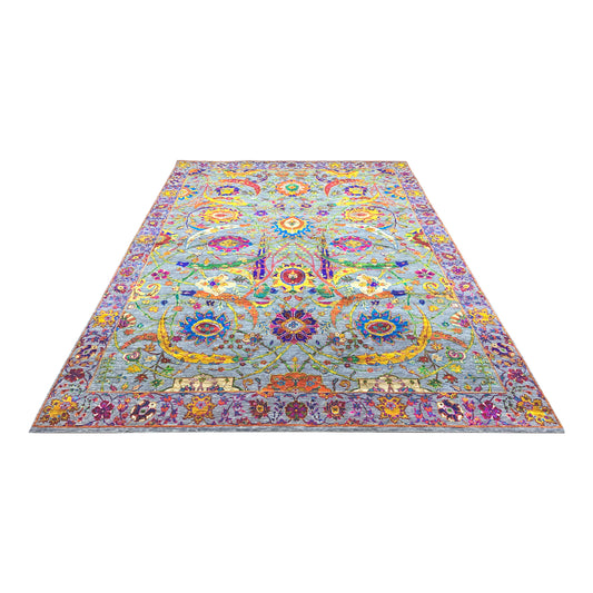 Gold Multy, Sari Silk and Wool Hi-Lo Traditional Handknotted 9.0x12.1Ft 275x368Cms Area Rug