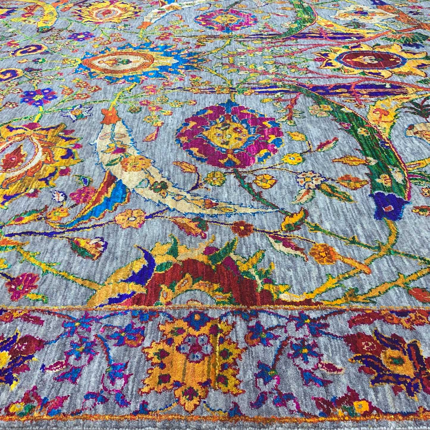 Gold Multy, Sari Silk and Wool Hi-Lo Traditional Handknotted 9.0x12.1Ft 275x368Cms Area Rug