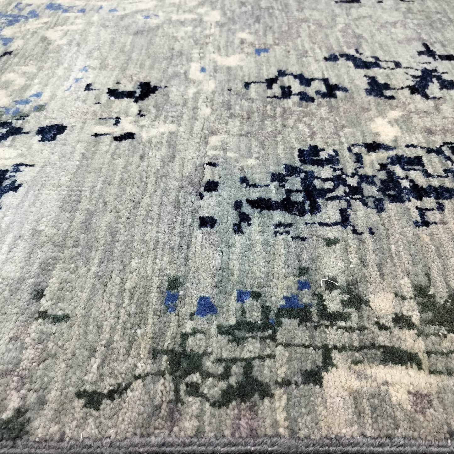 Grey, Blue and Ivory Pure Wool Transitional Handknotted 7.11x10.1ft 242x307Cms Area Rug