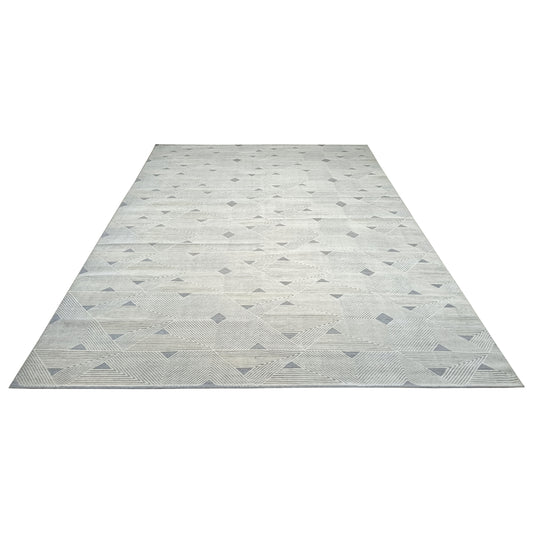 Grey and Ivory Modern Textured Woollen Japandi Handknotted 10.1x14.1Ft 307x429Cms Area Rug