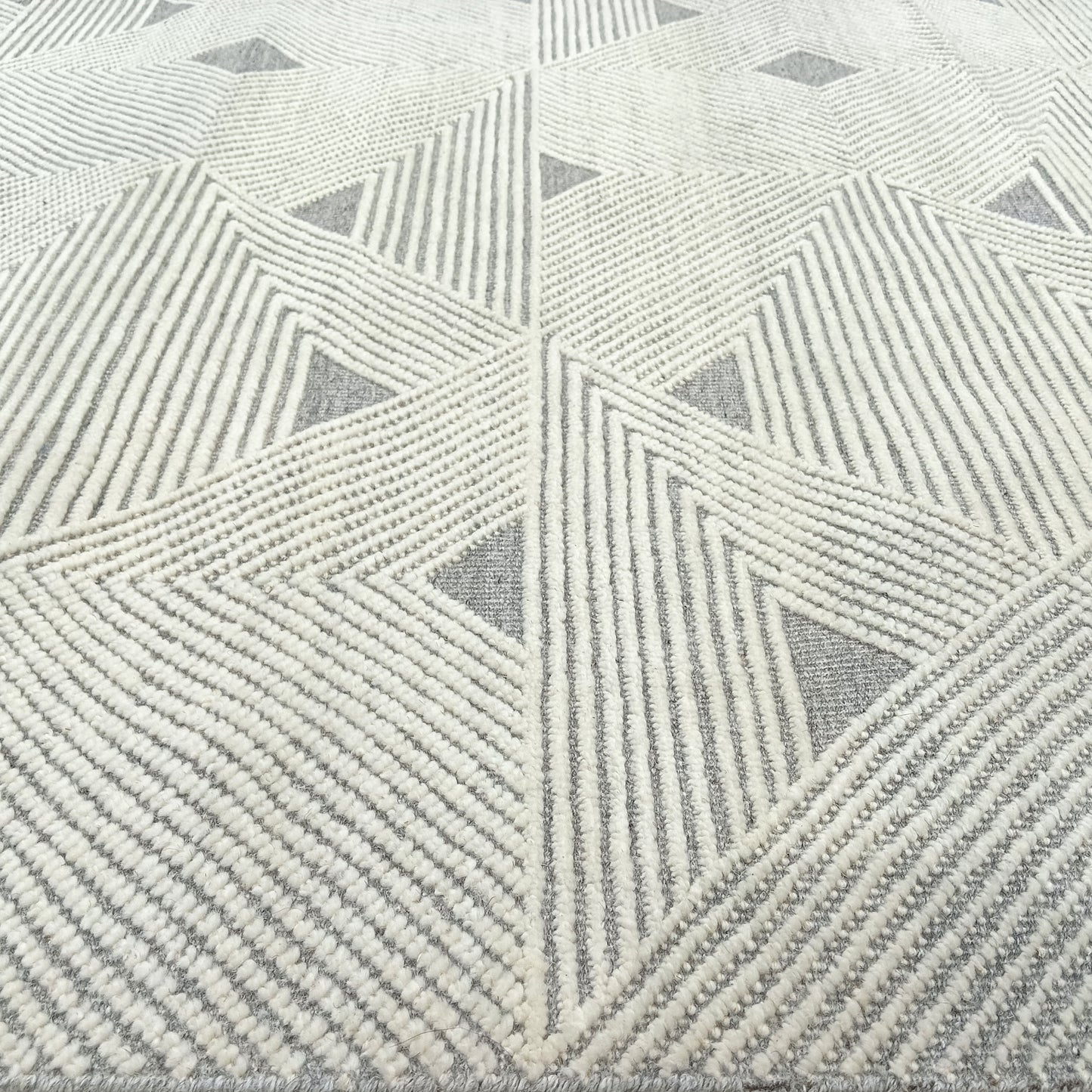 Grey and Ivory Modern Textured Woollen Japandi Handknotted 10.1x14.1Ft 307x429Cms Area Rug