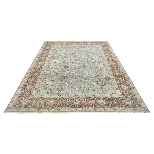 Grey Ivory Rust, Pure Wool Traditional Handknotted 8.0x9.11Ft 244x302Cms Area Rug