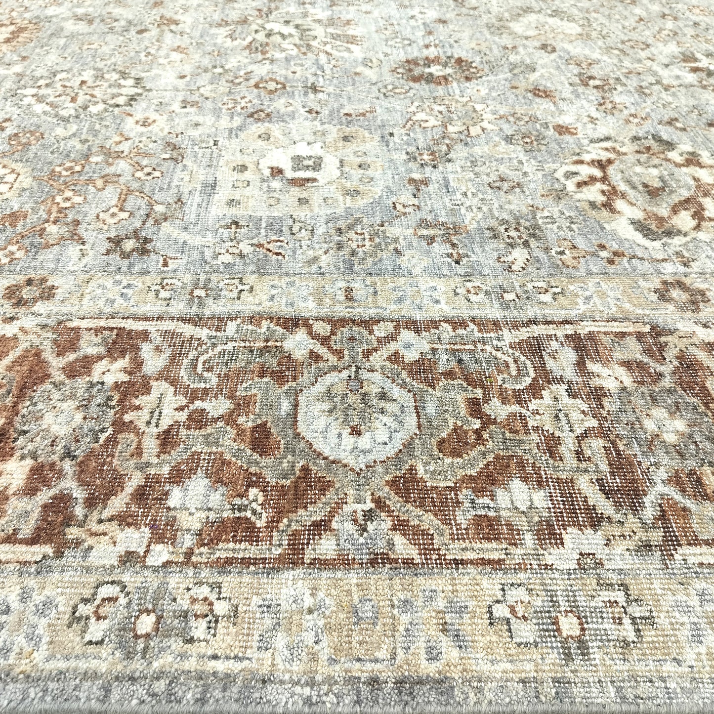 Grey Ivory Rust, Pure Wool Traditional Handknotted 8.0x9.11Ft 244x302Cms Area Rug