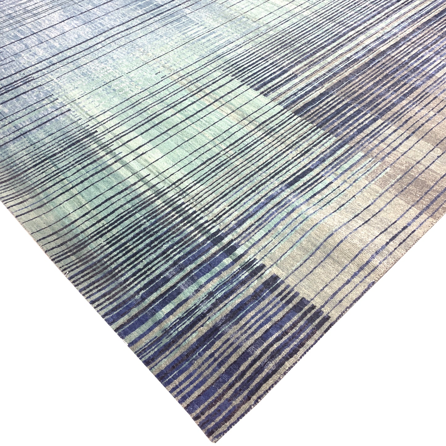 Grey, Blue and Aqua Pure Wool Modern Abstract Handknotted 8.2x12.1Ft 280x367Cms Area Rug