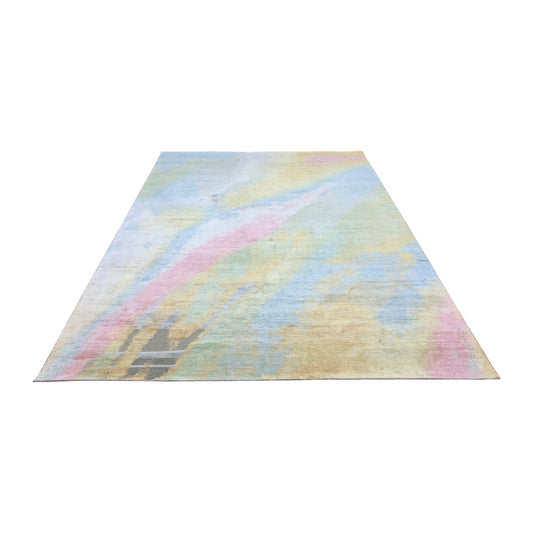 Gold, Aqua Blue and Multy Lucid Art Inspired Blended Silk Modern Handknotted 8.8x11.10Ft 263x360Cms Area Rug