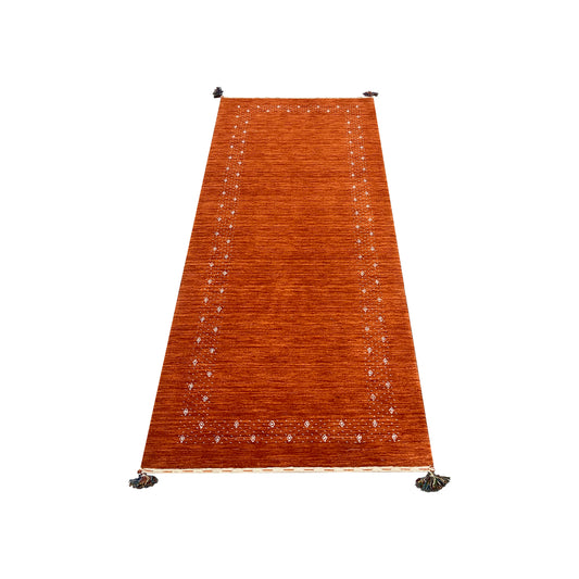 Orange, Pure Wool, Modern Handloom 2.6x8.2Ft 77x250Cms Area Rug