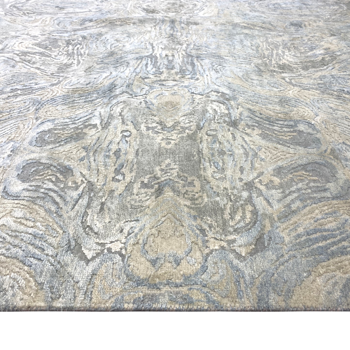 Beige, Grey and Blue Silk and Wool Modern Abstract Handknotted 9.0x12.6Ft 273x380Cms Area Rug