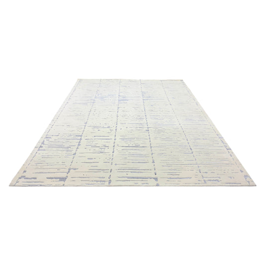 Grey and Ivory, Viscose Wool Modern Geometrical Handloom 8.1x10.1Ft 246x306Cms Area Rug