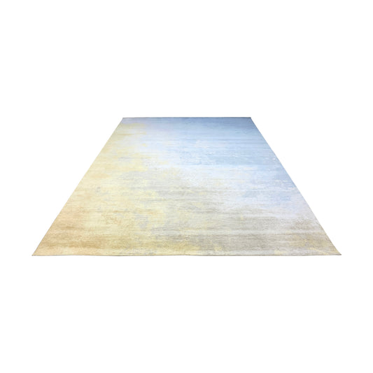 Blue and Gold Art Inspired Modern Abstract Blended Silk Handknotted Area Rug