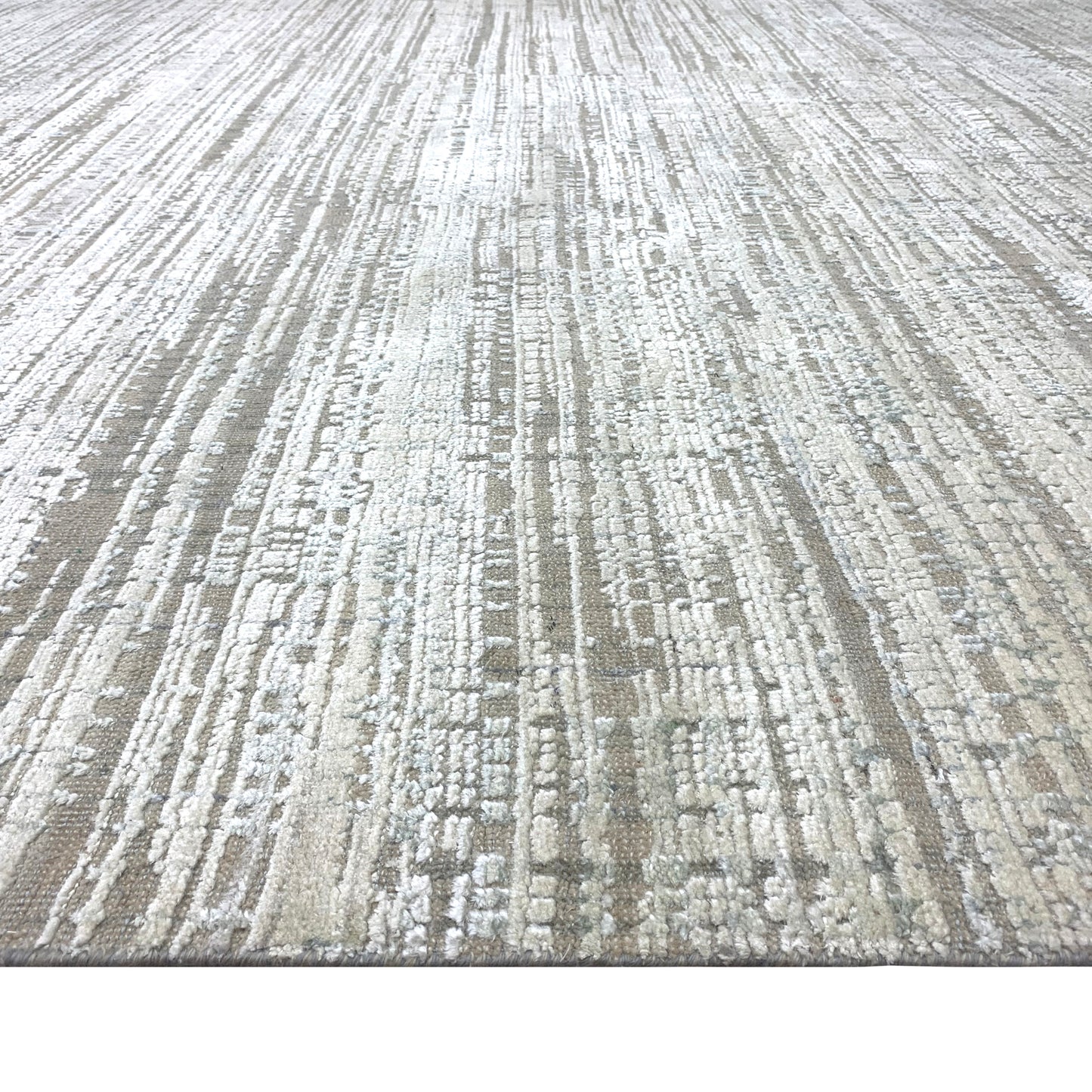 Ivory and Grey Silk and Wool Modern Textured Handknotted 9.0x12.3Ft 275x373Cms Area Rug