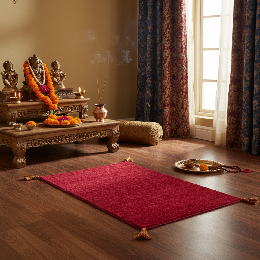 Plain Red, Pure Wool, Modern Handloom 2.0x2.11Ft 61x90Cms Area Rug