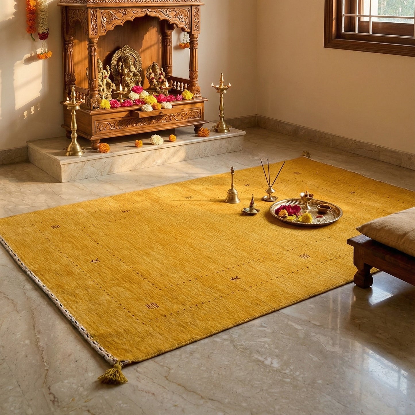 Yellow, Pure Wool, Modern Handloom 5.7x7.10Ft 171x239Cms Area Rug