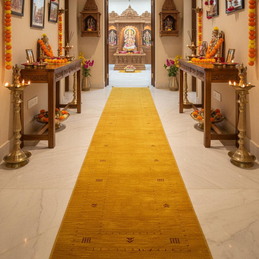 Yellow, Pure Wool, Modern Handloom 2.8x11.6Ft 82x350Cms Area Rug