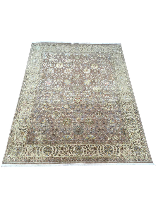 Ivory and Multy Pure Silk Traditional Handknotted 7.10x9.9Ft 240x296Cms Area Rug