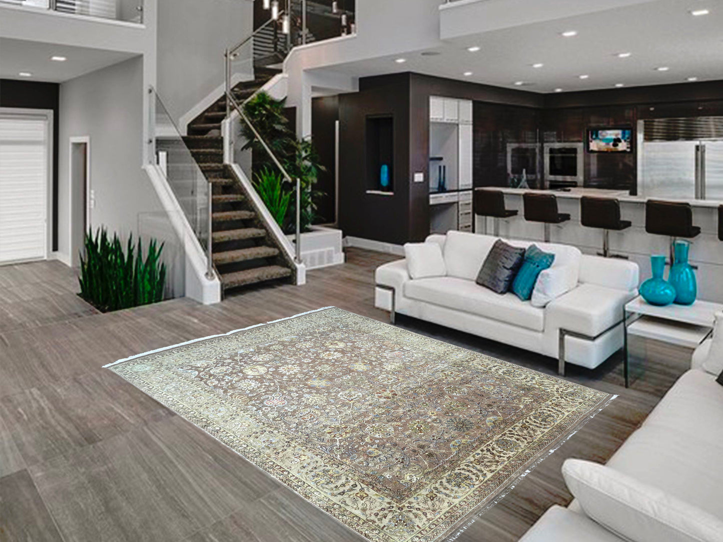 Ivory and Multy Pure Silk Traditional Handknotted 7.10x9.9Ft 240x296Cms Area Rug