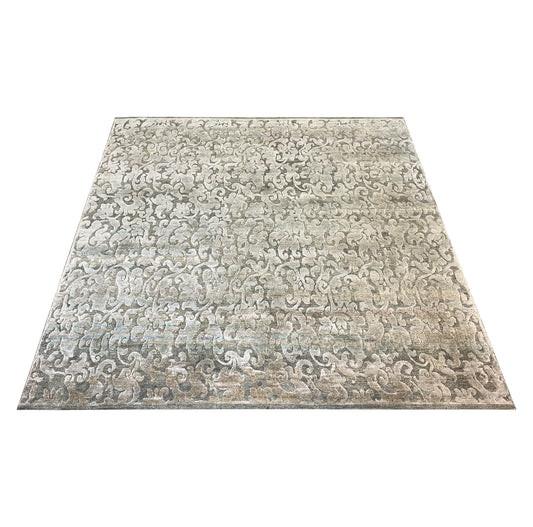 Silver and Grey, Silk and Wool Oxidized Assorted Transitional Handknotted 7.11x7.11Ft 242x242Cms Area Rug