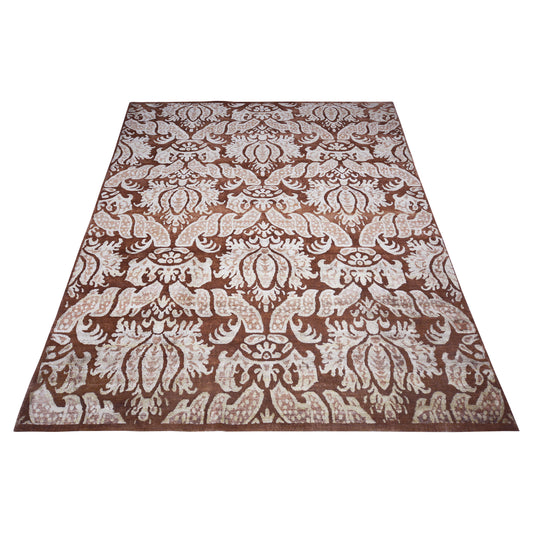 Crown Damask Rust, Gold and Brown Transitional Handknotted 7.9x10.0Ft 235x305Cms Area Rug