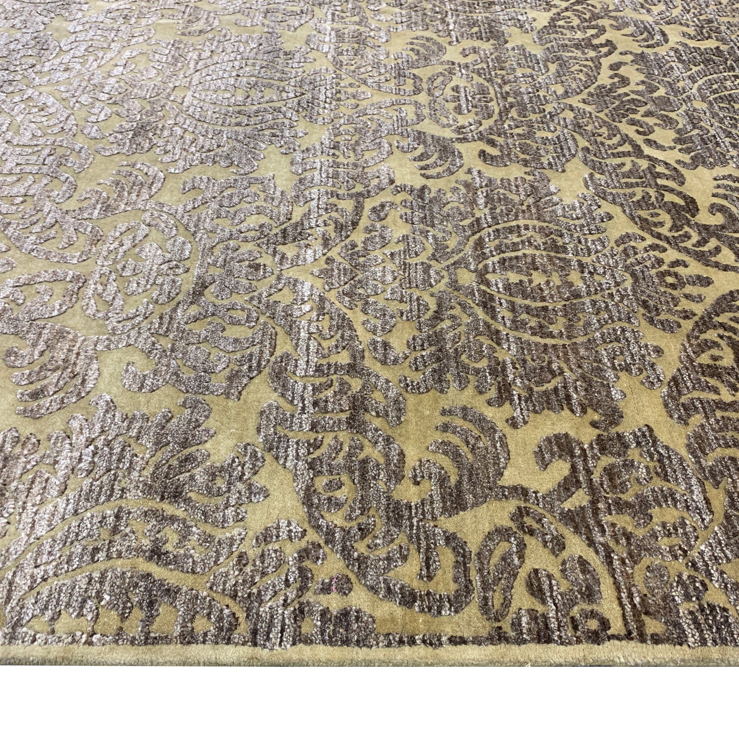 Silver and Brown, Silk and Wool Oxidized Assorted Transitional Handknotted 7.10x8.0Ft 240x244Cms Area Rug