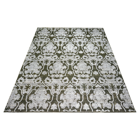 Crown Damask Brown and Ivory Transitional Handknotted 8.1x9.11Ft 247x302Cms Area Rug