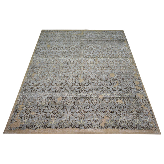 Grey, Camel and Brown Transitional Handknotted 7.11x1.3Ft 240x312Cms Area Rug