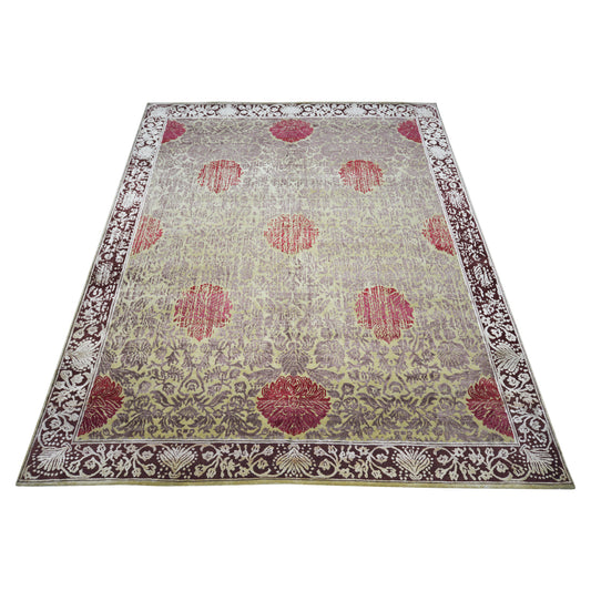 Rose Mustard Yellow and Red Floral Transitional Handknotted 8.0x9.11Ft 244x302Cms Area Rug