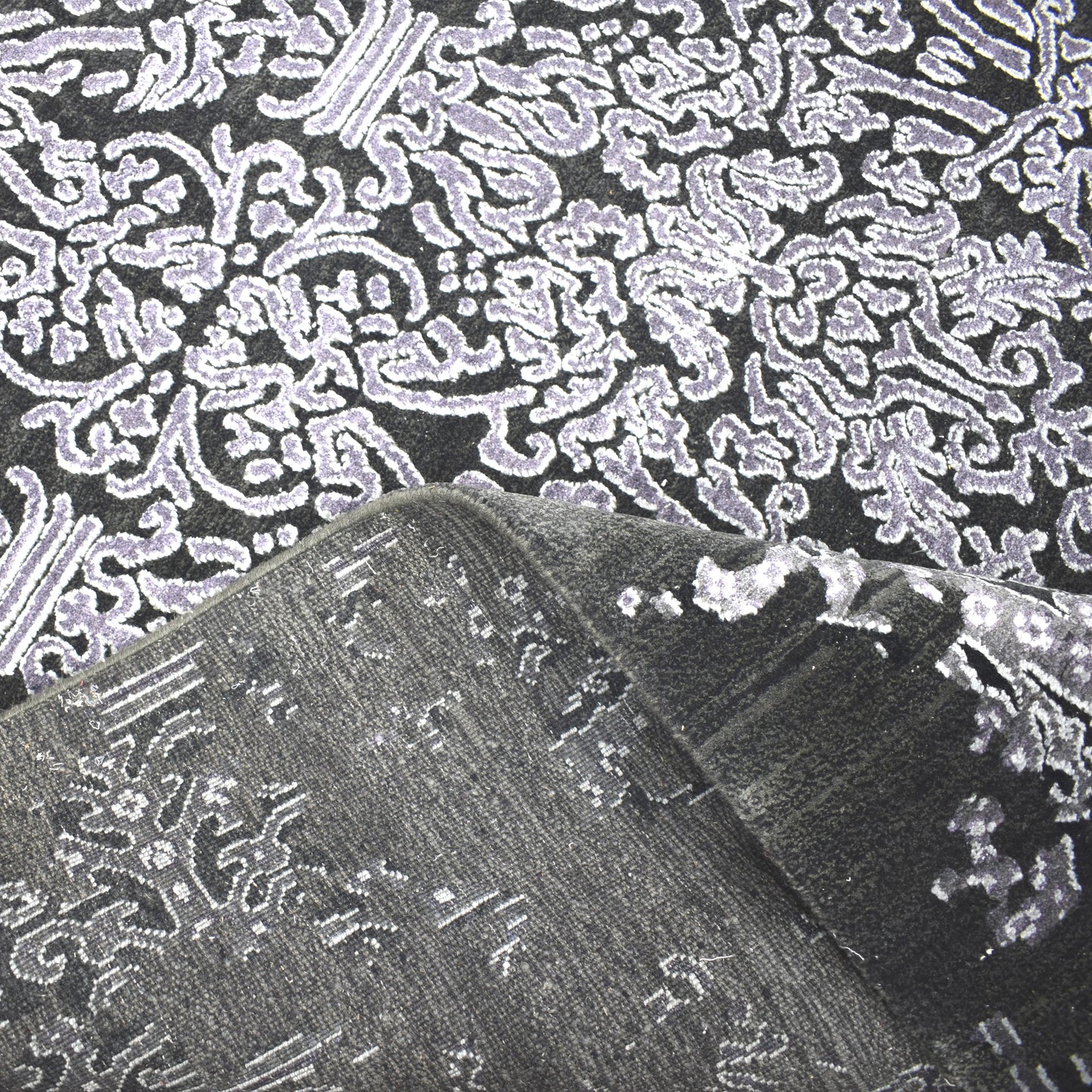 Erased Black, Silver and Grey Transitional Silk and Wool Handknotted 9.2x12.3Ft 278x374Cms Area Rug