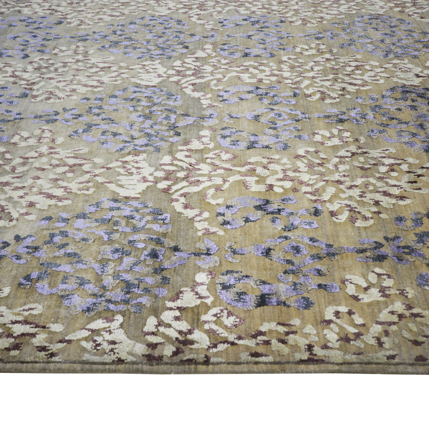 Floral Camel, Ivory Red and Lavender Transitional Damask Handknotted 8.2x9.11Ft 248x301Cms Area Rug