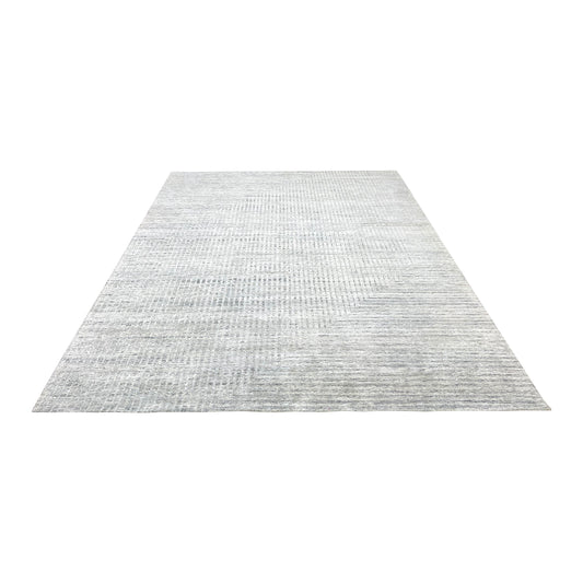 Grey and Silver Silk and Wool Modern Pattern Handknotted 9.2x12.2Ft 278x370Cms Area Rug