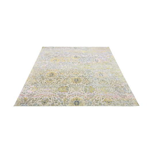 Gold and Ivory Silk and Wool Oxidized Persian Bidzar Transitional Handknotted 8.2x10.0ft 248x306Cms Area Rug
