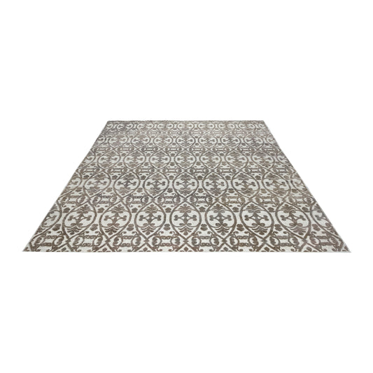 Beige and Brown Wool Carved Modern Greek Japandi Handknotted 7.11x10.2ft 242x311Cms Area Rug