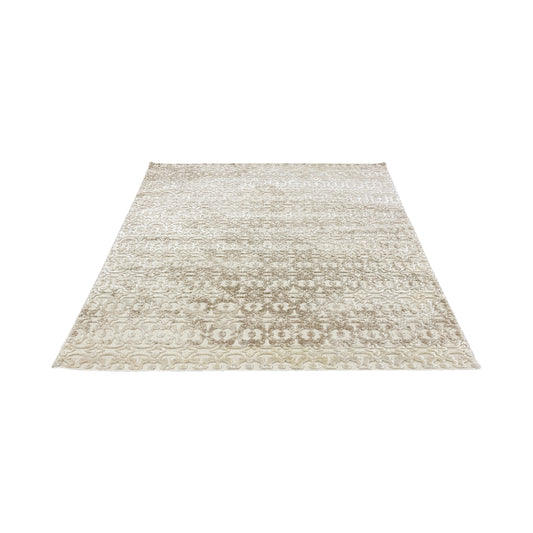 Ivory and Brown Wool Carved Greek Japandi Modern Handknotted 7.11x10.0ft 241x304Cms Area Rug