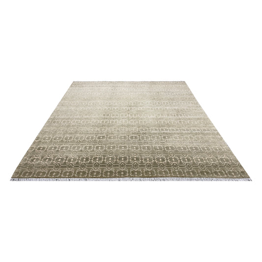 Ivory and Brown, Wool Thick Pile Transitional Handknotted 9.2x12.1ft 269x368Cms Area Rug