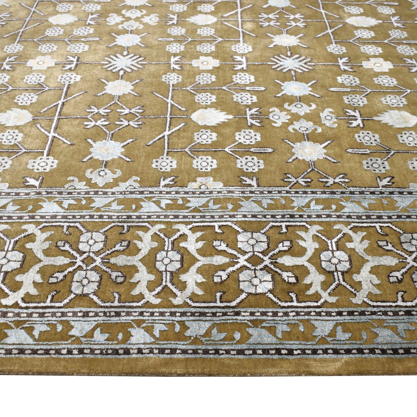 Garden Samarkand Camel and Ivory Traditional Silk and Wool Handknotted 9.1x11.8Ft 276x367Cms Area Rug