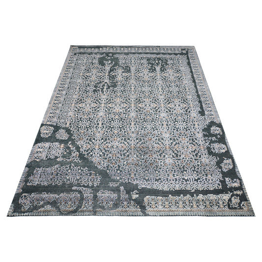 Erased Silver, Black and Brown Transitional Erased Handknotted 7.11x1.1Ft 240x307Cms Area Rug