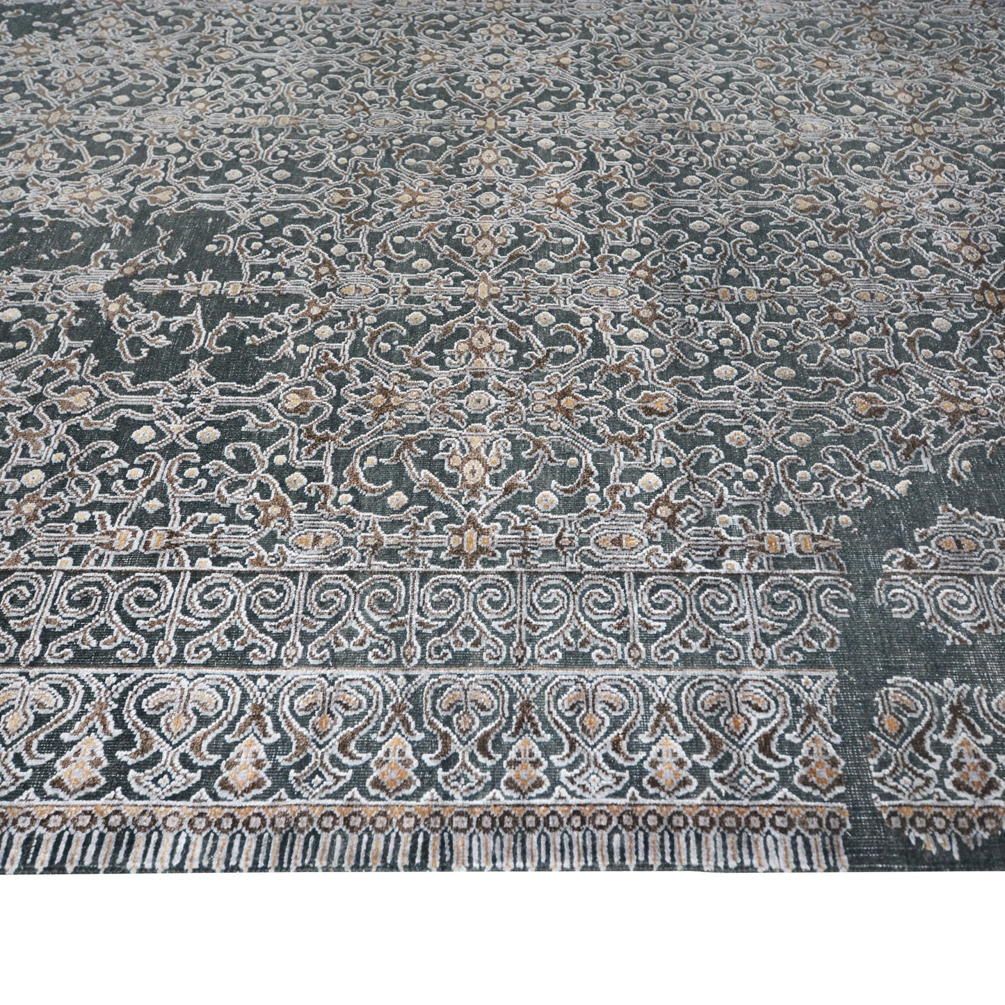 Erased Silver, Black and Brown Transitional Erased Handknotted Area Rug