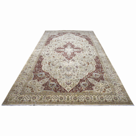 Ivory and Red, Pure Wool Traditional Assorted Handknotted 8.0x14.0Ft 245x416Cms Area Rug